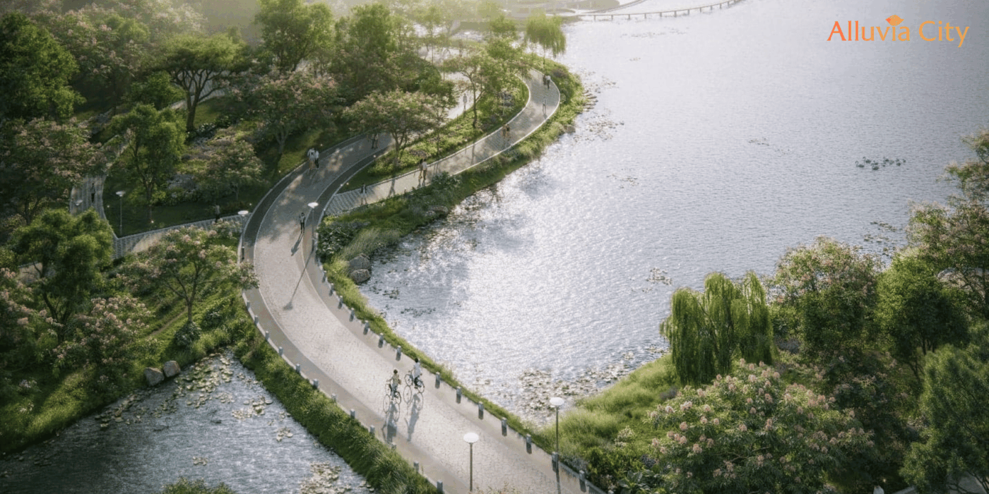 Lối dạo bộ xanh mát trong khu đô thị Alluvia City Hưng Yên.