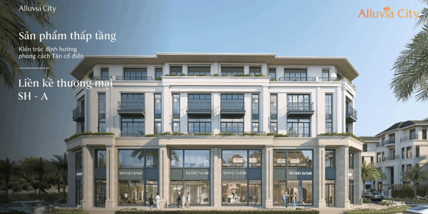 Khu liền kề thương mại SH-A tại Alluvia City Hưng Yên mang phong cách kiến trúc Tân cổ điển tinh tế.