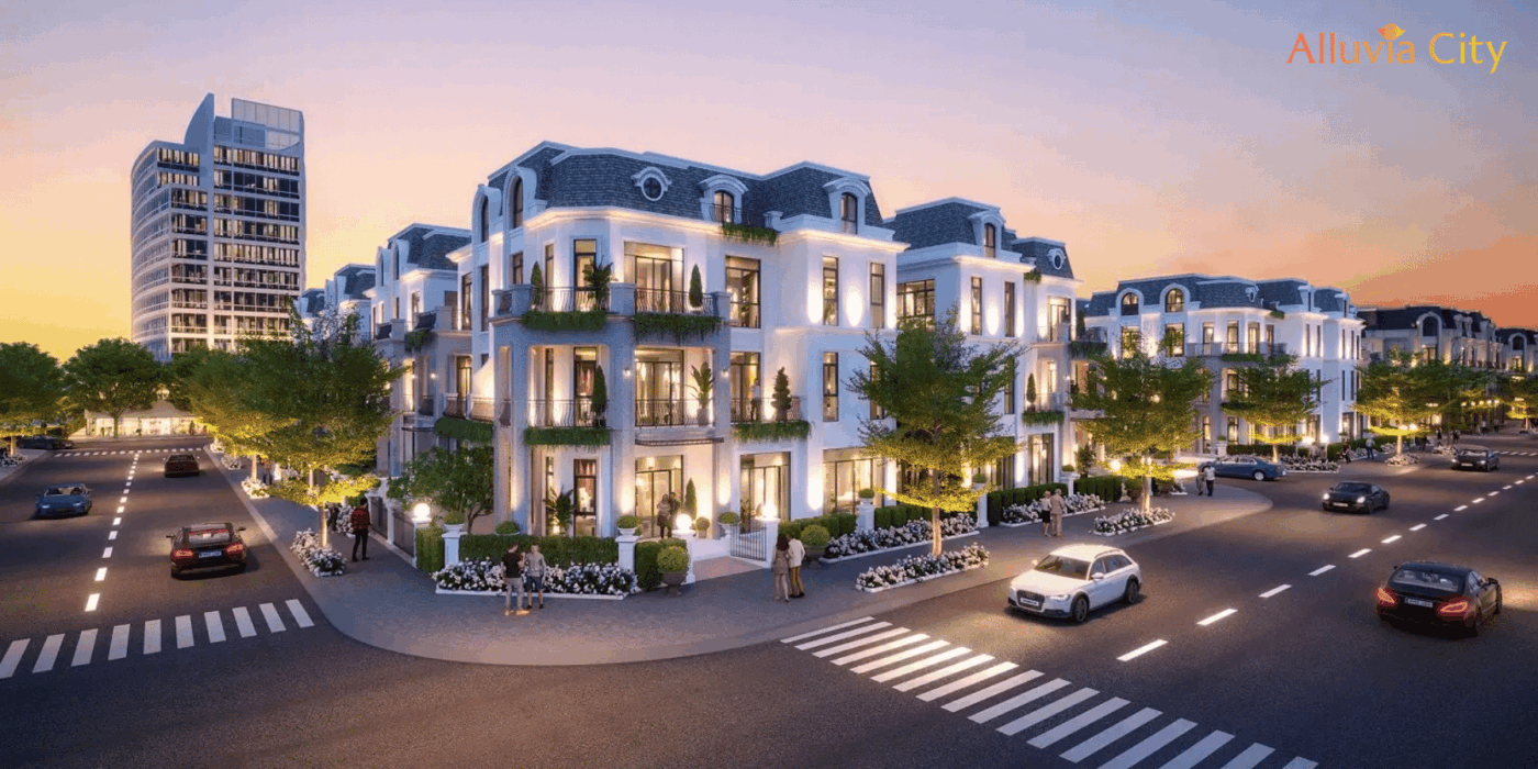 Biệt thự phố Alluvia City Hưng Yên thiết kế theo phong cách châu Âu, sang trọng và hiện đại.